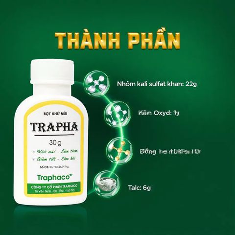 [Che Tên] Bột khử mùi TRAPHA hỗ trợ khử mùi, làm thơm, giảm tiết mồ hôi, khô thoáng cả ngày hộp 30g