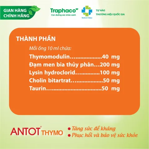 ANTOT Thymo Traphaco hỗ trợ Phục hồi sức khỏe và tăng sức đề kháng giúp ăn ngon hộp 2 Vỉx10 ống uống