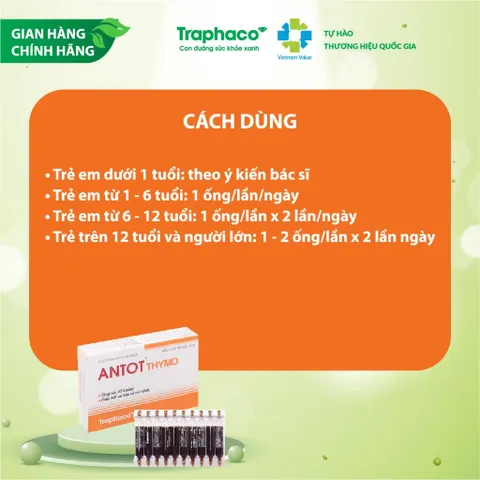 ANTOT Thymo Traphaco hỗ trợ Phục hồi sức khỏe và tăng sức đề kháng giúp ăn ngon hộp 2 Vỉx10 ống uống