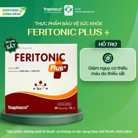[Traphaco] Feritonic plus+ (Hộp 20 ống x 10ml) giúp bổ sung sắt, giúp hỗ trợ giảm nguy cơ thiếu máu