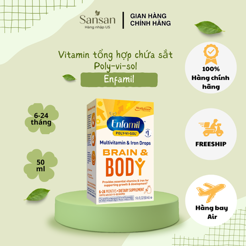 Vitamin tổng hợp Enfamil Brain & Body cho bé từ 6-24 tháng - Dạng lỏng, hỗ trợ phát triển trí não và sức khỏe 50ml