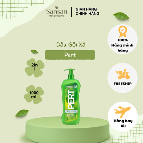 Dầu Gội Xả 2 in 1 Pert Classic Clean 1000ml - Chăm Sóc Tóc Mỏng Thưa, Làm Dày Tóc, Nhập Khẩu Mỹ
