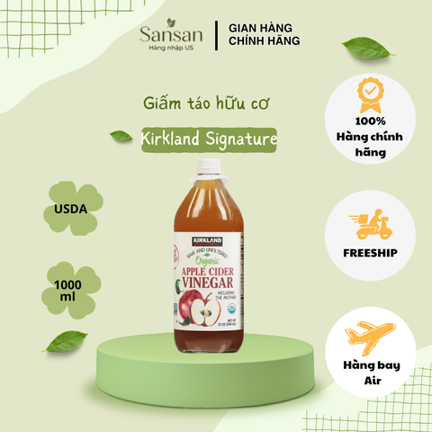 Giấm táo hữu cơ Kirkland Signature 946ml - Tăng cường sức khỏe, hỗ trợ tiêu hóa và làm đẹp da, tóc - Gia vị nấu ăn tự nhiên