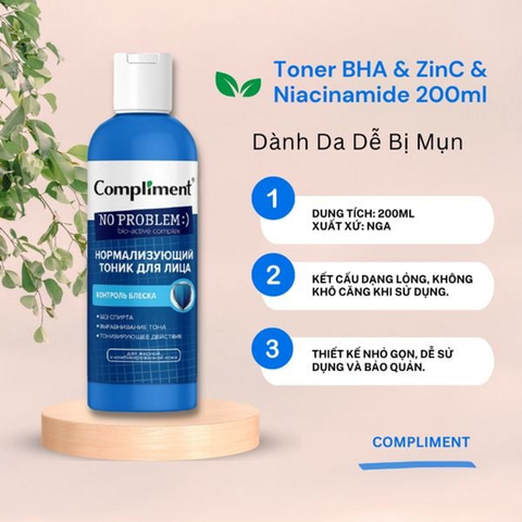 Nước Hoa Hồng Compliment No Problem BHA Zinc Niacinamide