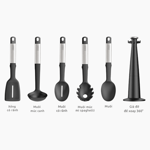 Bộ 5 dụng cụ nấu ăn silicone đế xoay 360° Joseph Joseph Elevate (Steel) 10567
