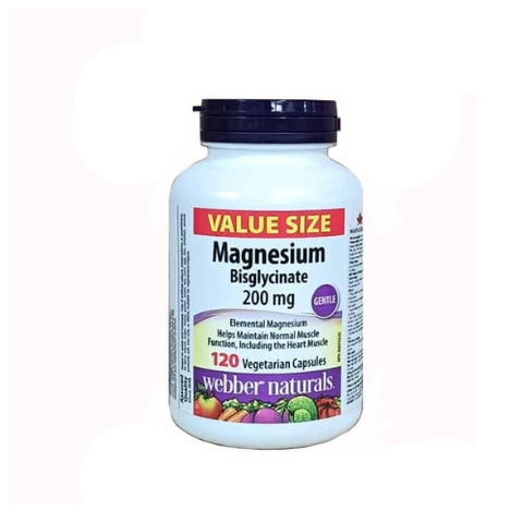 Viên Uống Bổ Sung Magie Webber Naturals Magnesium Bisglycinate 200mg - Hỗ Trợ Sức Khỏe Tốt , 120 Viên 