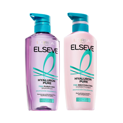 Bộ Gội Xả L’Oréal Paris Elseve Hyaluron 72H Pure/Moist 620ml 375ml - Tóc Mềm Mượt Nhẹ Bồng