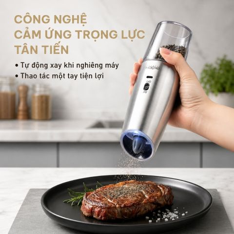 Máy xay tiêu muối GKÖCH KYMQ-57A cảm ứng sạc Type-C