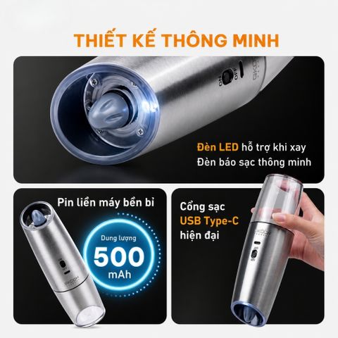Máy xay tiêu muối GKÖCH KYMQ-57A cảm ứng sạc Type-C