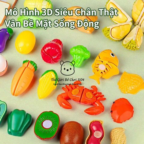 Bộ giỏ đồ chơi cắt trái cây cho bé 32 chi tiết kèm sticker phát triển kỹ năng phối hợp tay mắt