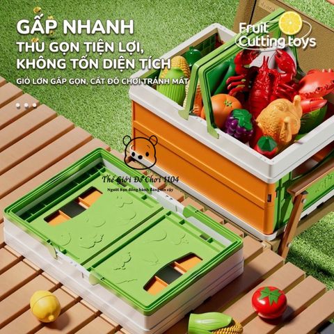 Bộ giỏ đồ chơi cắt trái cây cho bé 32 chi tiết kèm sticker phát triển kỹ năng phối hợp tay mắt