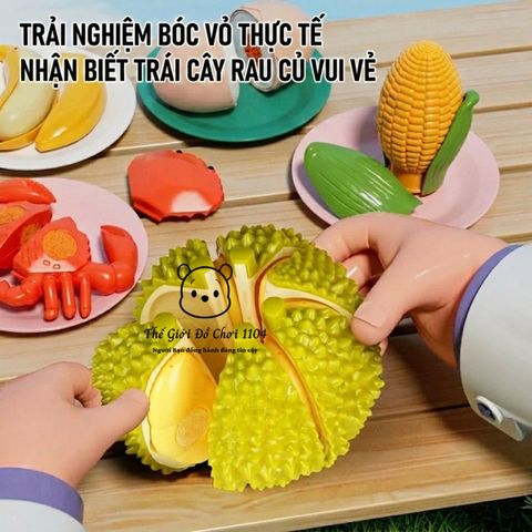 Bộ giỏ đồ chơi cắt trái cây cho bé 32 chi tiết kèm sticker phát triển kỹ năng phối hợp tay mắt