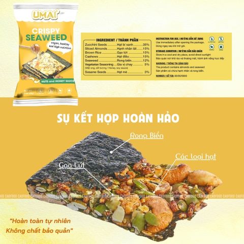 Thanh bánh rong biển kẹp hạt dinh dưỡng UMAI không đường, không chất bảo quản - Bánh ăn kiêng nhà làm siêu ngon