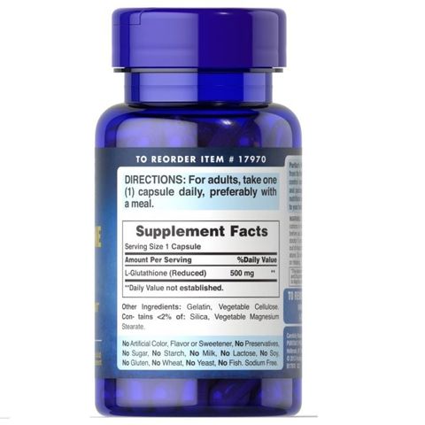 Viên uống Puritan's Pride Premium L-Glutathione 500mg - Hỗ trợ trắng da và tăng cường hệ miễn dịch - Sản phẩm chăm sóc sức khỏe tự nhiên từ Mỹ