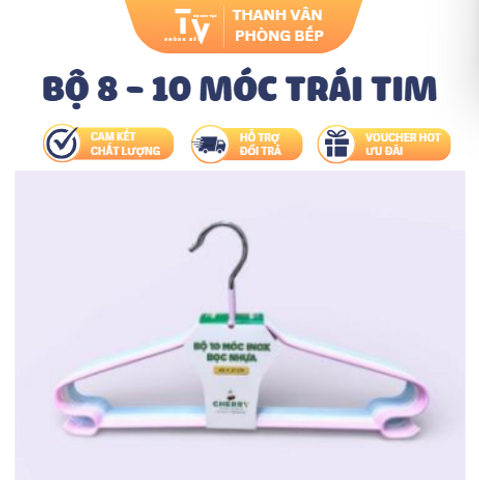 BỘ 8 - 10 MÓC TRÁI TIM VÀ INOX BỌC NHỰA (TV1562)