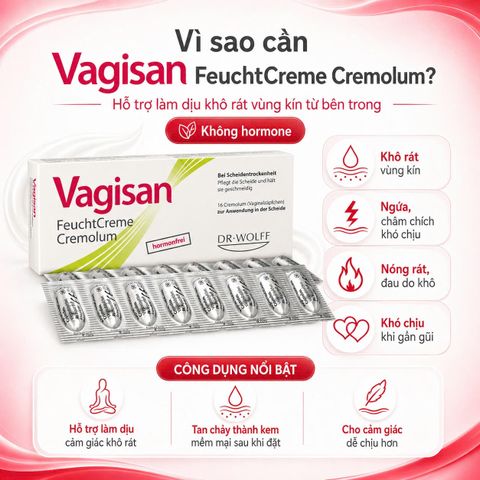 Viên Đặt Dưỡng Ẩm Vùng Kín Vagisan FeuchtCreme Cremolum 16 viên - Giảm Khô Rát Không Hormone