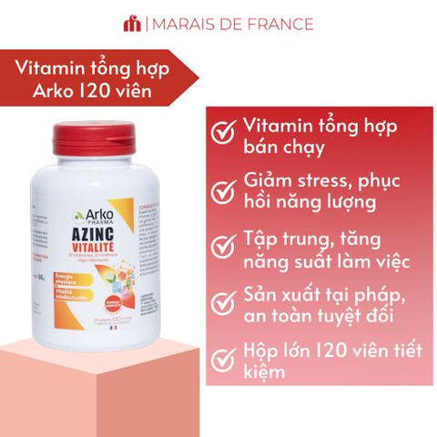 Azinc Vitalité Arko Pharma 120 viên bổ sung 12 vitamin 8 khoáng chất hàng Pháp cho người bận rộn