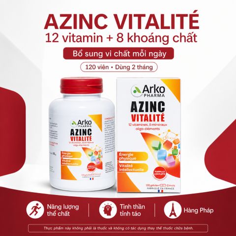 Azinc Vitalité Arko Pharma 120 viên bổ sung 12 vitamin 8 khoáng chất hàng Pháp cho người bận rộn