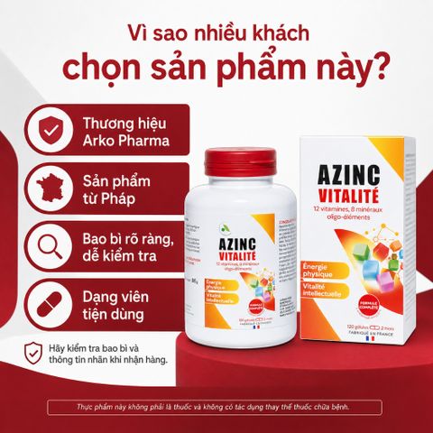 Azinc Vitalité Arko Pharma 120 viên bổ sung 12 vitamin 8 khoáng chất hàng Pháp cho người bận rộn