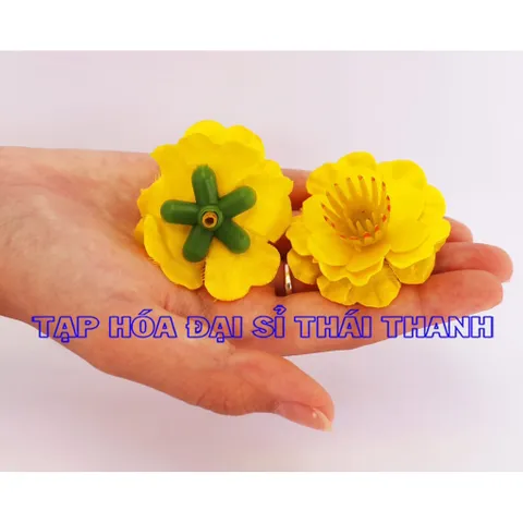Hoa mai giả bằng vải và nhựa, loại dày trang trí Tết