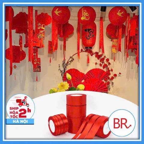 5 cuộn dây ruy băng đỏ (lụa satin) trang trí Tết