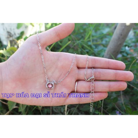 01 Dây chuyền mặt hình hello kitty hạt đá màu hồng