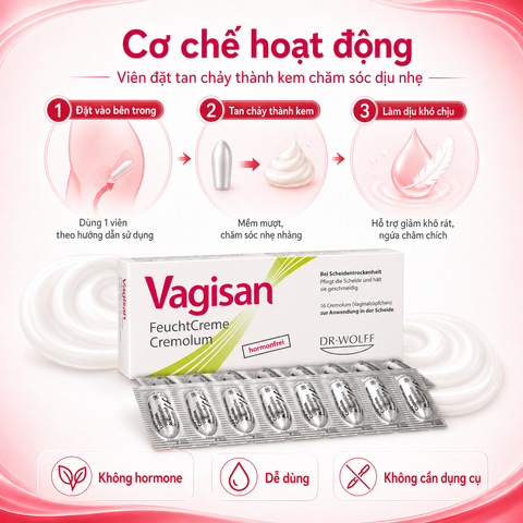 Vagisan FeuchtCreme Cremolum – Viên Đặt Dưỡng Ẩm Vùng Kín Không Hormone (16 Viên)