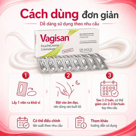 Vagisan FeuchtCreme Cremolum – Viên Đặt Dưỡng Ẩm Vùng Kín Không Hormone (16 Viên)