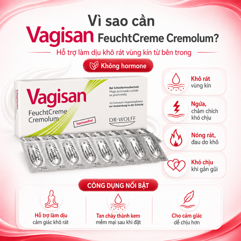 Vagisan FeuchtCreme Cremolum – Viên Đặt Dưỡng Ẩm Vùng Kín Không Hormone (16 Viên)