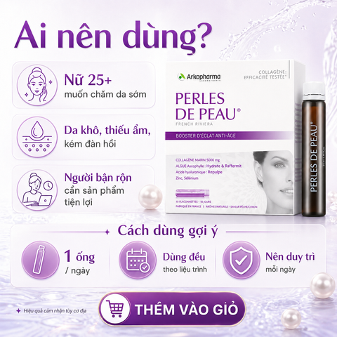 Arkopharma Perles De Peau Radiance Collagen 5000mg – Nước Uống Đẹp Da Pháp (Hộp 10 Ống)