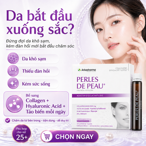 Arkopharma Perles De Peau Radiance Collagen 5000mg – Nước Uống Đẹp Da Pháp (Hộp 10 Ống)