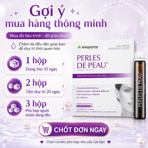 Arkopharma Perles De Peau Radiance Collagen 5000mg – Nước Uống Đẹp Da Pháp (Hộp 10 Ống)