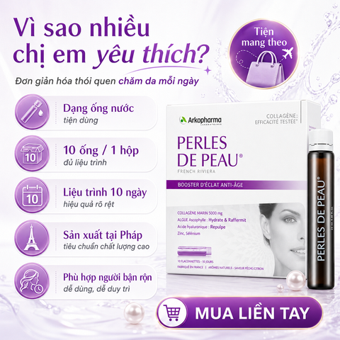 Arkopharma Perles De Peau Radiance Collagen 5000mg – Nước Uống Đẹp Da Pháp (Hộp 10 Ống)