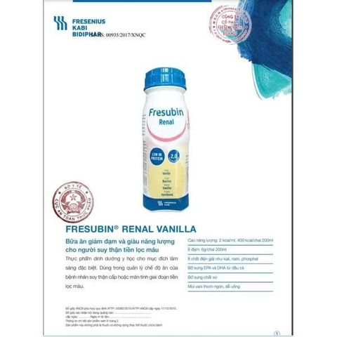 Sữa Fresubin Renal Drink Vanilla - Dinh dưỡng cho người suy thận trước lọc thận