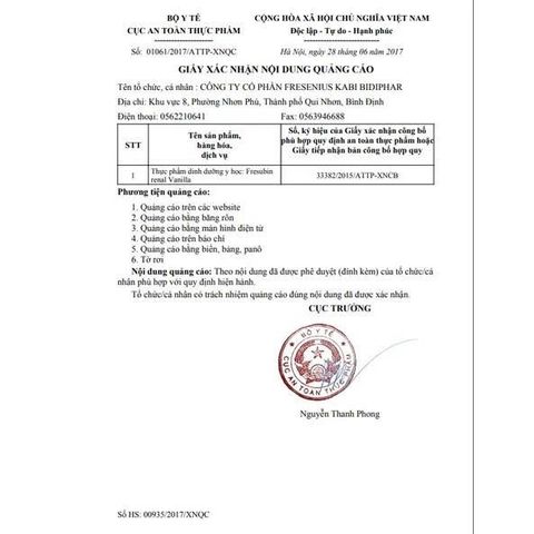 Sữa Fresubin Renal Drink Vanilla - Dinh dưỡng cho người suy thận trước lọc thận
