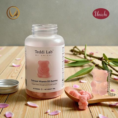 Kẹo dẻo bổ sung Canxi Vitamin D3 giúp xương chắc khỏe Unichi Teddi Lab Calcium Vitamin D3 Gummy 60 viên
