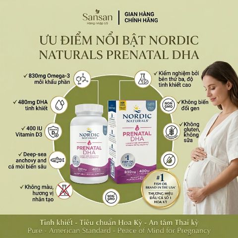 TPBVSK Viên Uống Nordic Naturals Prenatal DHA Cho Bà Bầu Omega 3 830mg + Vitamin D3 90, 180 Viên