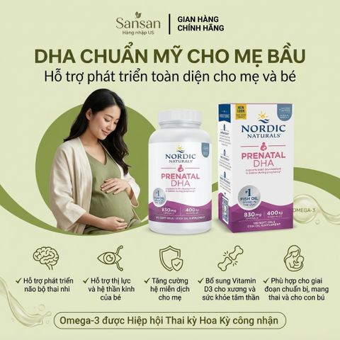 TPBVSK Viên Uống Nordic Naturals Prenatal DHA Cho Bà Bầu Omega 3 830mg + Vitamin D3 90, 180 Viên