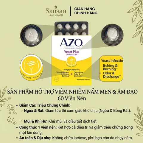 Viên uống bảo vệ sức khỏe Azo Yeast Plus/ Cranberry Urinary Tract Health, Tách lẻ