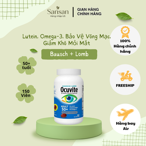 TPBVSK Ocuvite Adult 50+ Bausch + Lomb 150 Viên – Lutein, Omega-3, Bảo Vệ Võng Mạc, Giảm Khô Mỏi Mắt