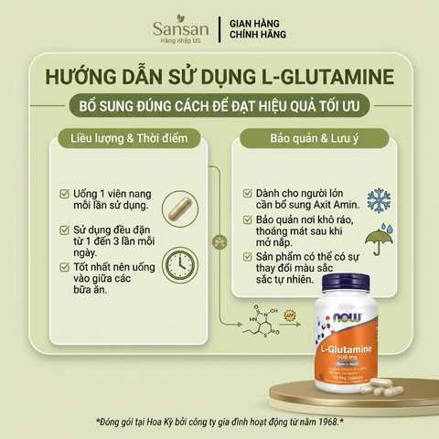 Viên uống NOW L-Glutamine 500mg 120 viên – Hỗ trợ chức năng miễn dịch, vận chuyển nitơ, bổ sung axit amin