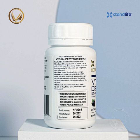 Viên uống bổ sung vitamin d3+k2 Xtend Life Vitamin D3 + K2 60 viên