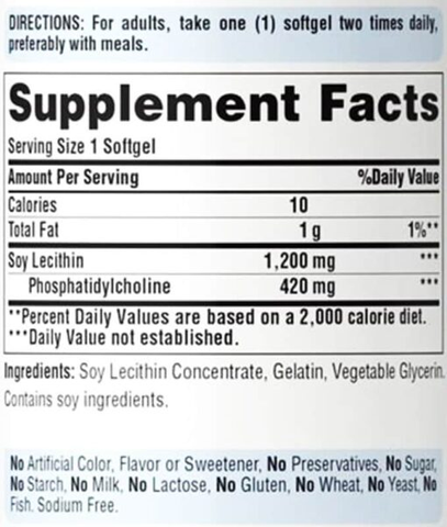 Tinh chất mầm đậu nành Puritan’s Pride Soy Lecithin 1200mg 100 Softgels