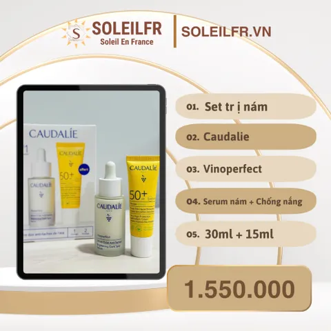 Set serum giảm nám Caudalie Vinoperfect và chống nắng