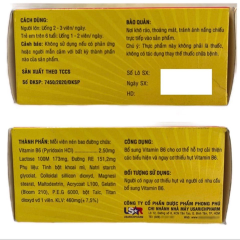 Vitamin B6 - 100 viên Dạng Hộp