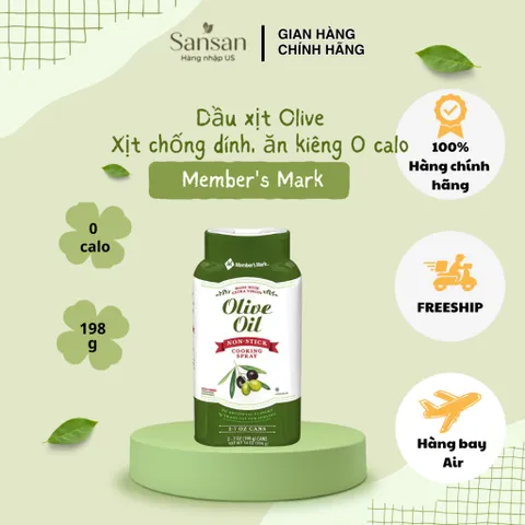 Dầu xịt Olive Oil Member's Mark 198g - Xịt chống dính, 0 calo, dùng cho nồi chiên không dầu