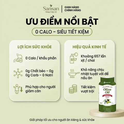 Dầu xịt Olive Oil Member's Mark 198g - Xịt chống dính, 0 calo, dùng cho nồi chiên không dầu