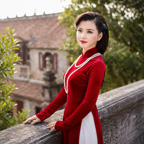 Áo dài nhung đỏ sang trọng dành cho quý cô