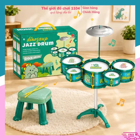 Bộ trống Jazz Drum 5 trống cho bé kèm ghế phát triển năng khiếu âm nhạc cho trẻ Thế giới đồ chơi 1104