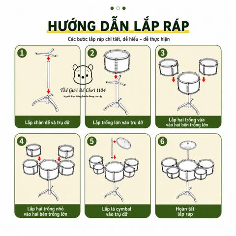 Bộ trống Jazz Drum 5 trống cho bé kèm ghế phát triển năng khiếu âm nhạc cho trẻ Thế giới đồ chơi 1104